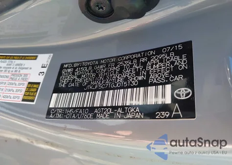 2016 Scion Tc из США, поврежденный, VIN JTKJF5C71GJ015130